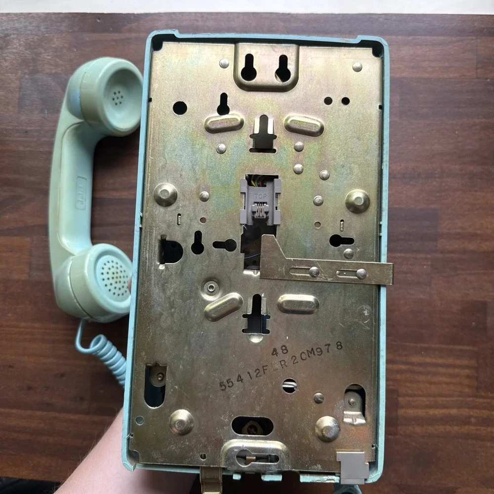 Western Electric 554 Telephone, Aqua Blue Wall Phone with Rotary Dial
